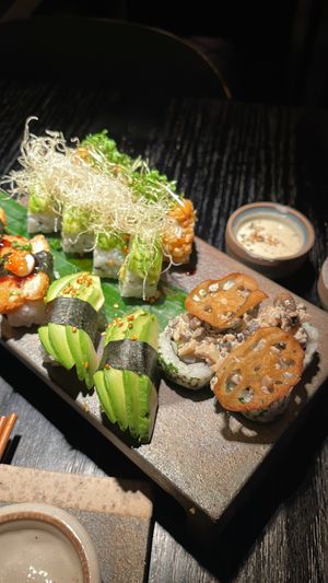 Vegan tasting menu with sauces    at Karma Sushi in Copenhagen