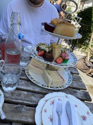 Vegetarian and meat sandwiches on same plate  at Lion Rock Tea Rooms in Cheddar