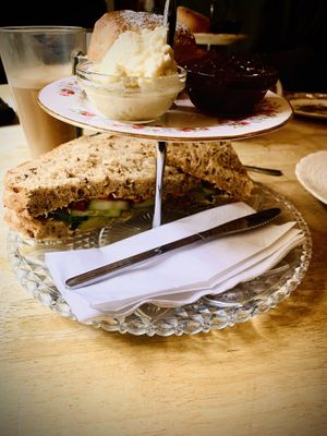 Vegan cream tea and sandwich  at Lion Rock Tea Rooms in Cheddar