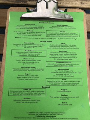 Great menu (one of three pages, others containing drinks) at Lion Rock Tea Rooms in Cheddar