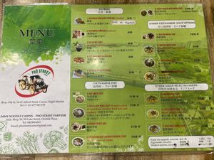 Menu (Nov 20) - note: vegan🌱 symbol means vegetarian or vegan, so you need to make sure you ask. Rice dishes prepared in advance and definitely not vegan at Pho Street in Cairns