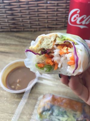 Vegan rice paper roll with satay sauce  at Pho Street in Cairns