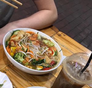 Vegan tofu noodle soup and Vietnamese coffee  at Pho Street in Cairns