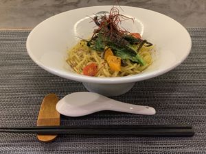 its like Japanese paste... mix the noodles with spicy oil, orange, nuts and variety of vegetables... thumbs up.  at Samurai Ramen - UMAMI Premium in Johor Bahru