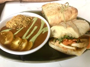 Gazpacho and banh mi  at Rüt in Spokane