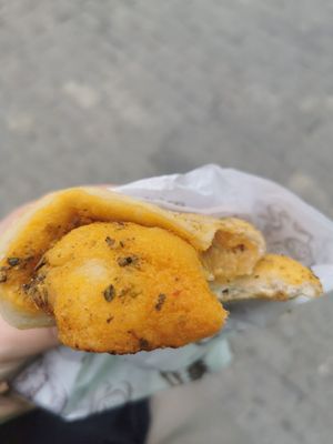 Delicious cheese sandwich with spices such as oregano. It was very good at Hera Veggie in Sao Paulo