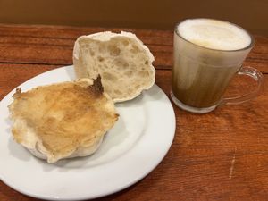 Vegan Pão de Quejo 
One half traditional (top layer) the other half with cashew cream cheese which I absolutely recommend trying 🤤  at Hera Veggie in Sao Paulo