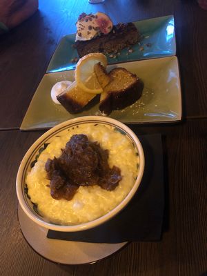 Delicious desserts: rice pudding, lemon cake & pistachio cake at BAAB in Oban