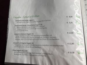 Vegane Optionen auf der Karte at Borgo Antico in Fehmarn