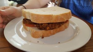 Sausage and tomato, again nicer than looks (really bland looking) at Osbornes @ 68 in York