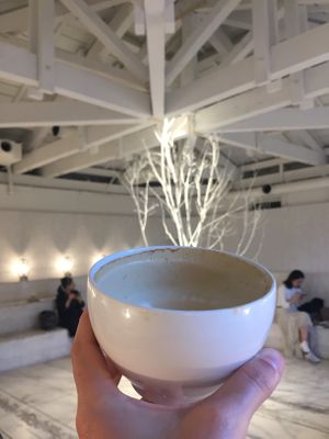 Soy latte / upstairs seating area at Walden Woods in Kyoto