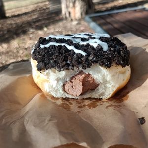 Oreo doughnut - choc creme filling was too rich for me at Goldeluck's Bakeshop in Croydon
