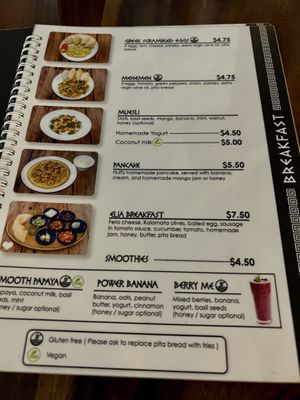 Menu breakfast   at Elia Greek Kitchen in Siem Reap