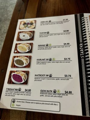 Menu dips   at Elia Greek Kitchen in Siem Reap