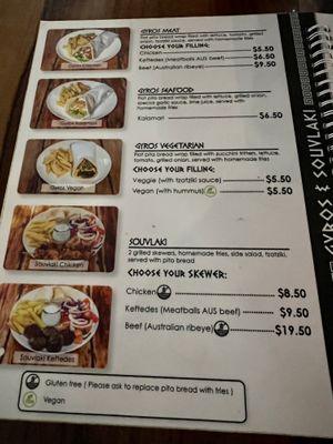 Menu gyros   at Elia Greek Kitchen in Siem Reap
