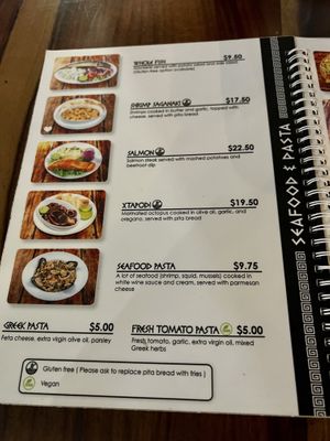 Menu pasta   at Elia Greek Kitchen in Siem Reap