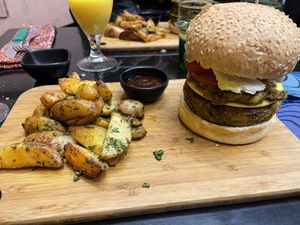 Really good burger and baked wedge fries  at Broc The Kasbah in Marrakech