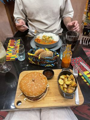 Vegan burger with potato  at Broc The Kasbah in Marrakech