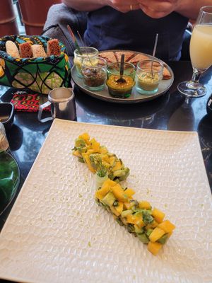 Avocado Mango Tartar and assortisment of spreads at Broc The Kasbah in Marrakech