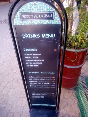 Drink menu at Broc The Kasbah in Marrakech