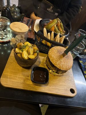 Burger and tagine  at Broc The Kasbah in Marrakech