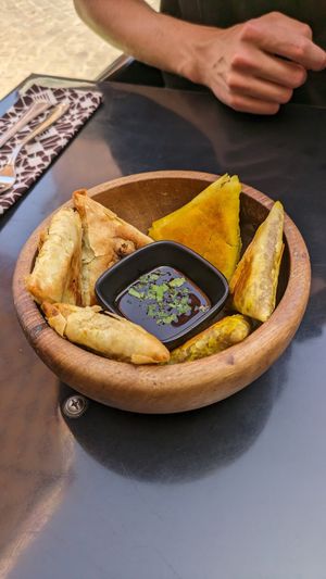 Vegan Samosa (3 Moroccan, 3 Indian inspired) at Broc The Kasbah in Marrakech