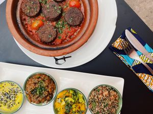 Starter platter, vegetable ball tagine  at Broc The Kasbah in Marrakech
