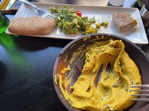 Mango and avocado ceviche and curry hummus   at Broc The Kasbah in Marrakech