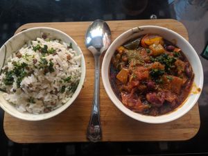 Vegan chili and rice at Broc The Kasbah in Marrakech