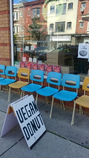 Hard to miss these vegan donuts at Machino Donuts - Bloor St in Toronto