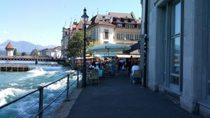 Outdoor seating on the back side at Ammos in Luzern
