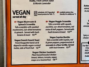 Vegan menu items  at Scramble in Tempe