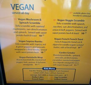 Menu at Scramble in Tempe