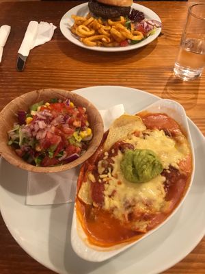 Vegan enchiladas which comes with a side salad  at The Grog & Gruel in Fort William