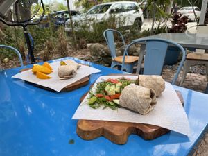 Breakfast Burrito and Jackfruit BBQ Wrap at Coco Plum Place in Key Largo