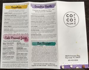 Menu at Coco Plum Place in Key Largo