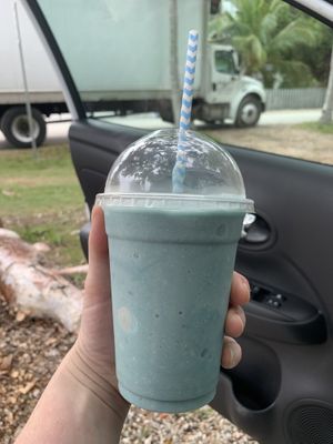 Blue mermaid smoothie with coconut milk at Coco Plum Place in Key Largo