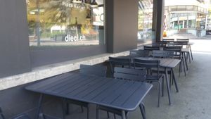 Outside seating (nearby road not seen) at Dieci Pizza - Obergrundstrasse in Luzern