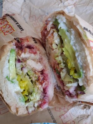 Vegan Chicken with the works on Sour dough bread at Ike's in Mesa