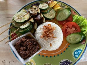 Vegetable skewers with peanut sauce  at Urban Jungle in Ubud