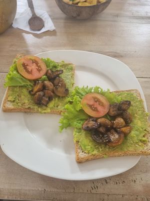 Avocado toast with fried mishrooms at Urban Jungle in Ubud