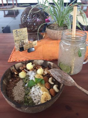 Wake up bowl (65k) and chia coconut water (25k) at Urban Jungle in Ubud