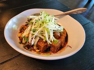 Sticky Szechuan tofu at Din Dins in Albury