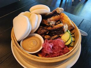 Crispy eggplant bao at Din Dins in Albury