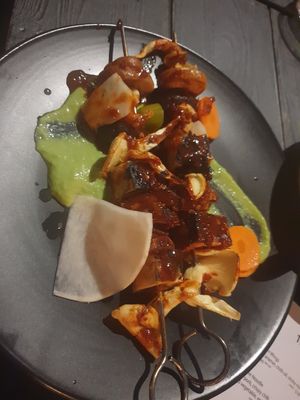 Tofu & mushroom skewers at Din Dins in Albury