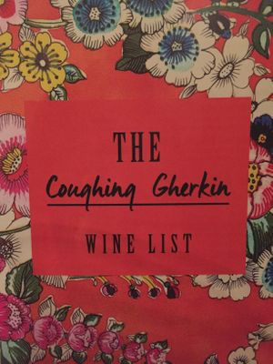 Front of Coughing Gherkin Wine List - many vegan wines on offer at The Coughing Gherkin in Armidale