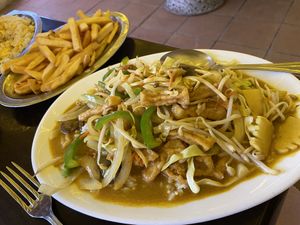 Curry sauce with rice, tofu and vegetables…delicious  at Chu Lin in Lanzarote