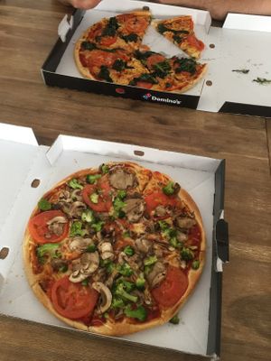 their two vegan pizza choices - disappointing  at Domino's Pizza in Stuttgart