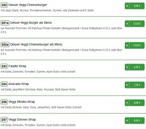 vegan menu at Deluxe in Stuttgart