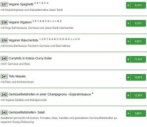 vegan menu at Deluxe in Stuttgart